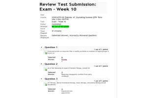 COUN 6722-42, Theories of Counseling; Week 10 Final Exam (50 out of 50 Points)